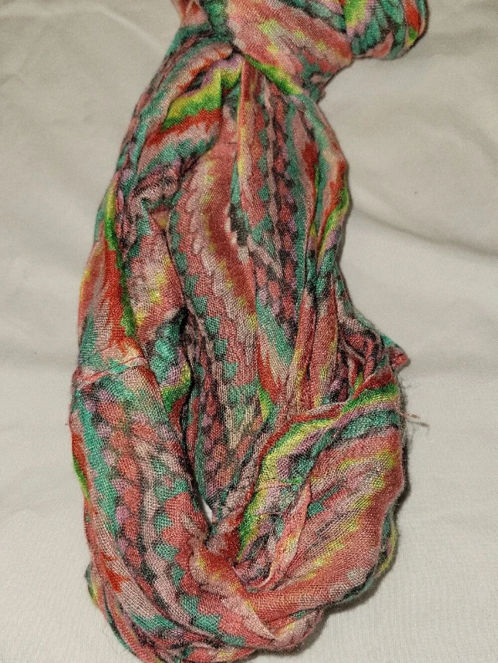 Multi-Color Woven Women's Infinity Scarf - Pink & Green Pattern